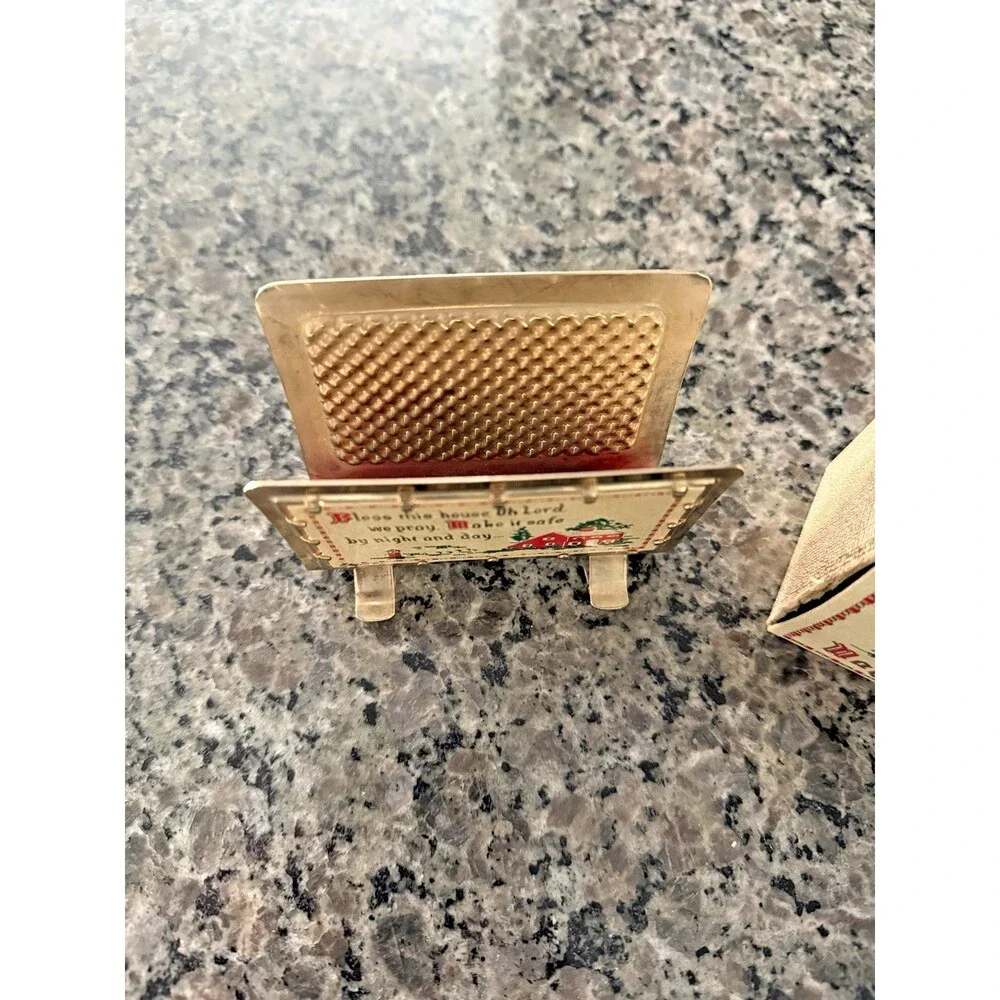 Vintage 1950s Gold Plated Religious Napkin Holder Bless This House General Mfg